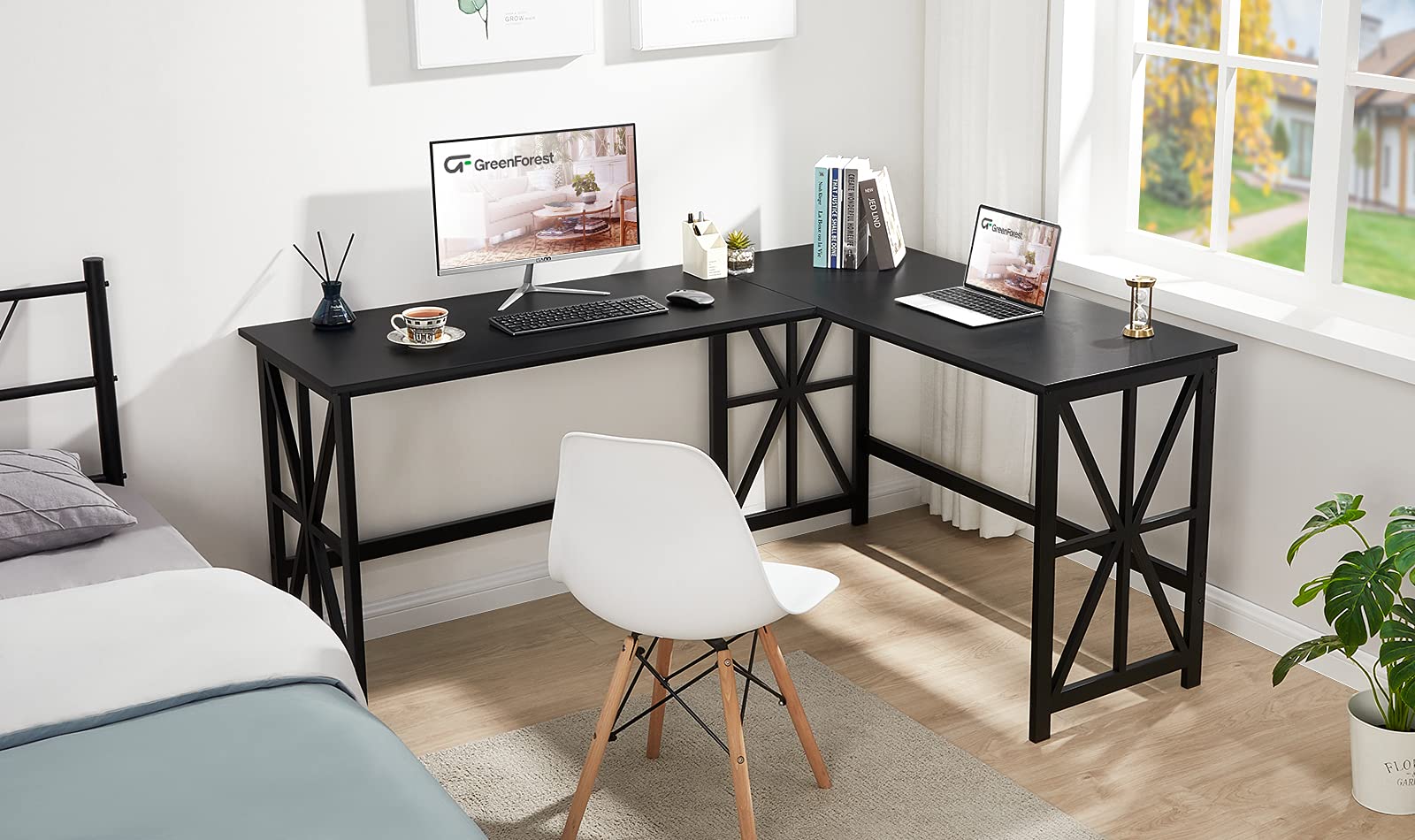 GreenForest Large L Shaped Computer Desk,63.8 x 50 inch Corner Computer