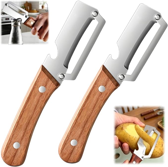 GOWEGO Multifunctional Vegetable Peeler with Wooden Handle