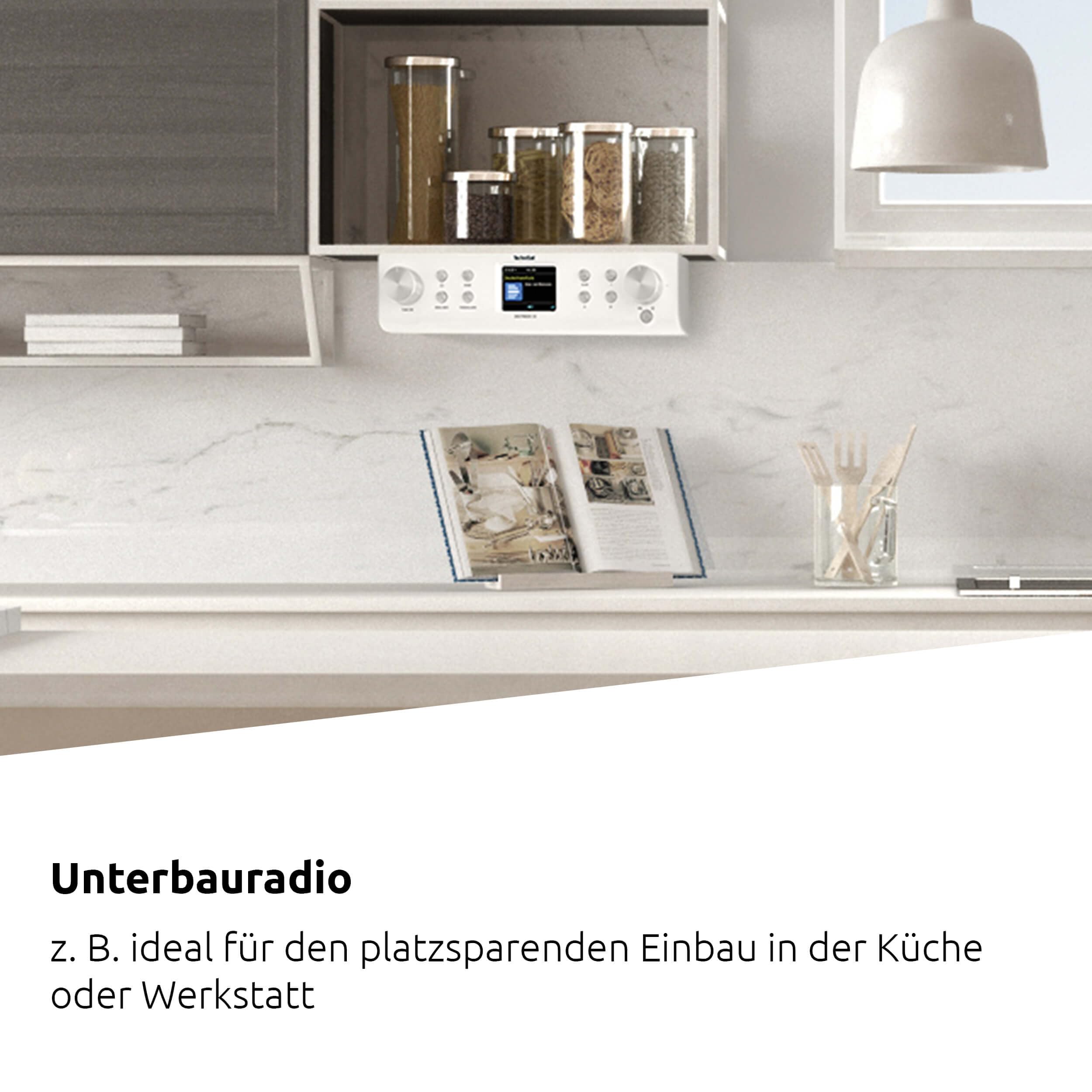 TechniSat DIGITRADIO 22 - Küchenradio mit Bewegungssensor (Unterbauradio inkl. Montageplatte, DAB+, UKW, 2" Farbdisplay, LED-Licht, Favoritenspeicher, Wecker, 2 Watt) weiß