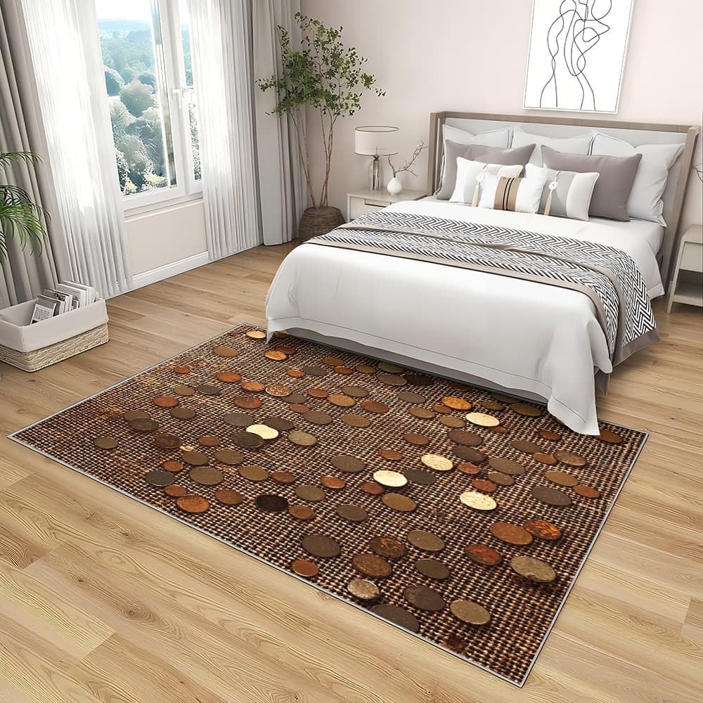 Flanelowe antypoślizgowe dywaniki do pokoju 140 x 200 cm brązowe cekiny, sztuka miękka nieblaknąca, brązowa pościel dywaniki do wnętrz do salonu, sypialni, jadalni