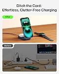 Belkin MagSafe Chargeur compatible, 2-in-1 Qi2 Station de recharge sans fil 25W, Chargeur sans fil convertible pour iPhone 17, AirPods, Support de téléphone portable pour le voyage avec port USB-C, 45W Adaptateur - bleu