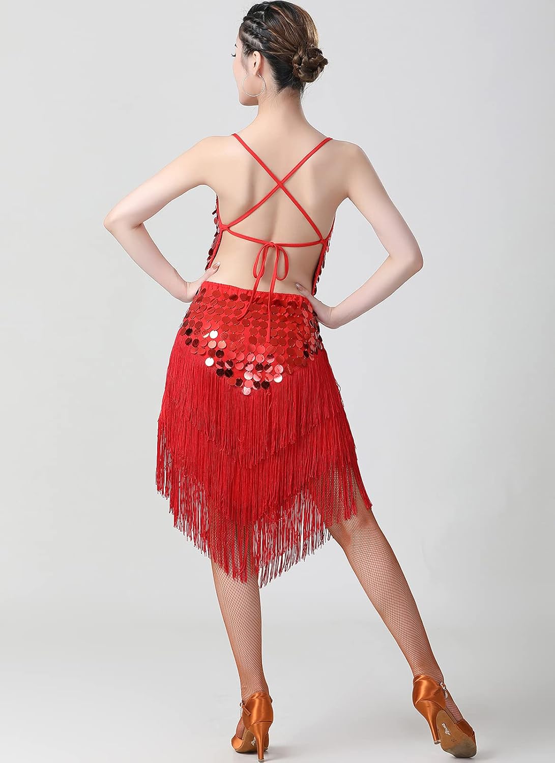 Whitewed Backless Fringed Sequin Latin Salsa Ballroom Competition Dresses Red, Red, One Size : Clothing, Shoes & Jewelry