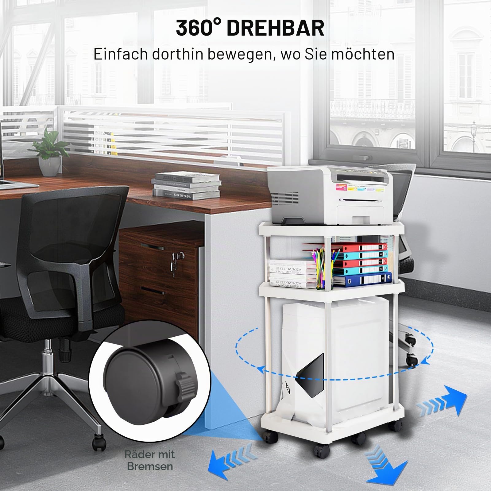 Computer Tower Ständer mit Rollen, PC-Tower-Ständer 3 Schicht, Mobiler PC-Gehäuseständer, ATX-Gehäuse CPU Halter, Weiß