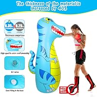 EQARD 120cm Felfújható Dinoszaurusz Boxzsák Gyerekeknek 3-9 Éves Korig, Boxkesztyűvel, Vastag PVC Anyagból, Karate, MMA, Taekwondo Edzéshez 4