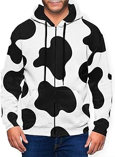 [CHOUJJ] アウター スウェット パーカー 乳牛 牛柄 斑点模様 斑点柄 ホルスタイン メンズ 長袖 フード付き 春秋 ジッパー チャック ジップフードジャケット 秋服 カジュアル スポーツ おしゃれ 男女兼用 ヒッブホッブ S-3XLサイズ
