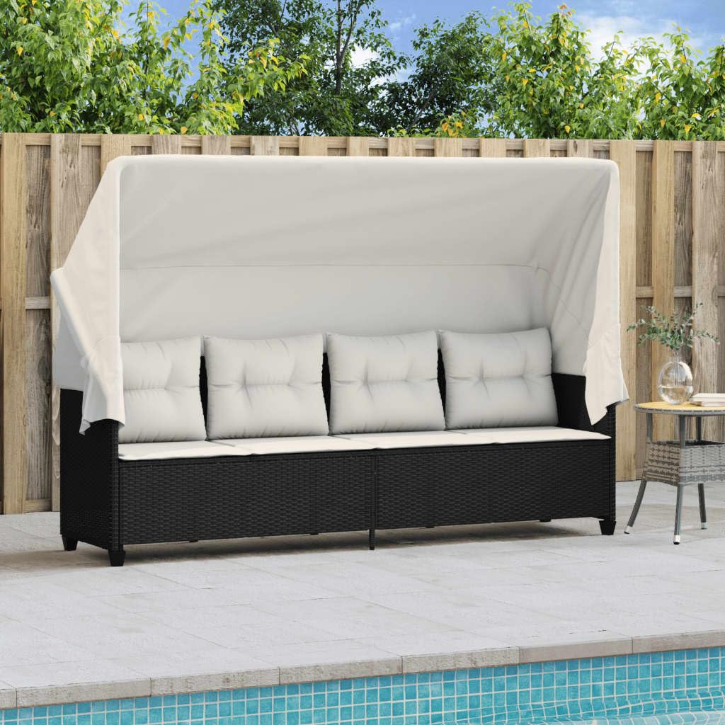 Gartensofa mit Dach Liegesofa Rattan Sonnenliege Balkon Sofa Gartenliege Sofa Liege Lounge Sofa Outdoor Rattansofa 200 x 52,5 x 3 cm