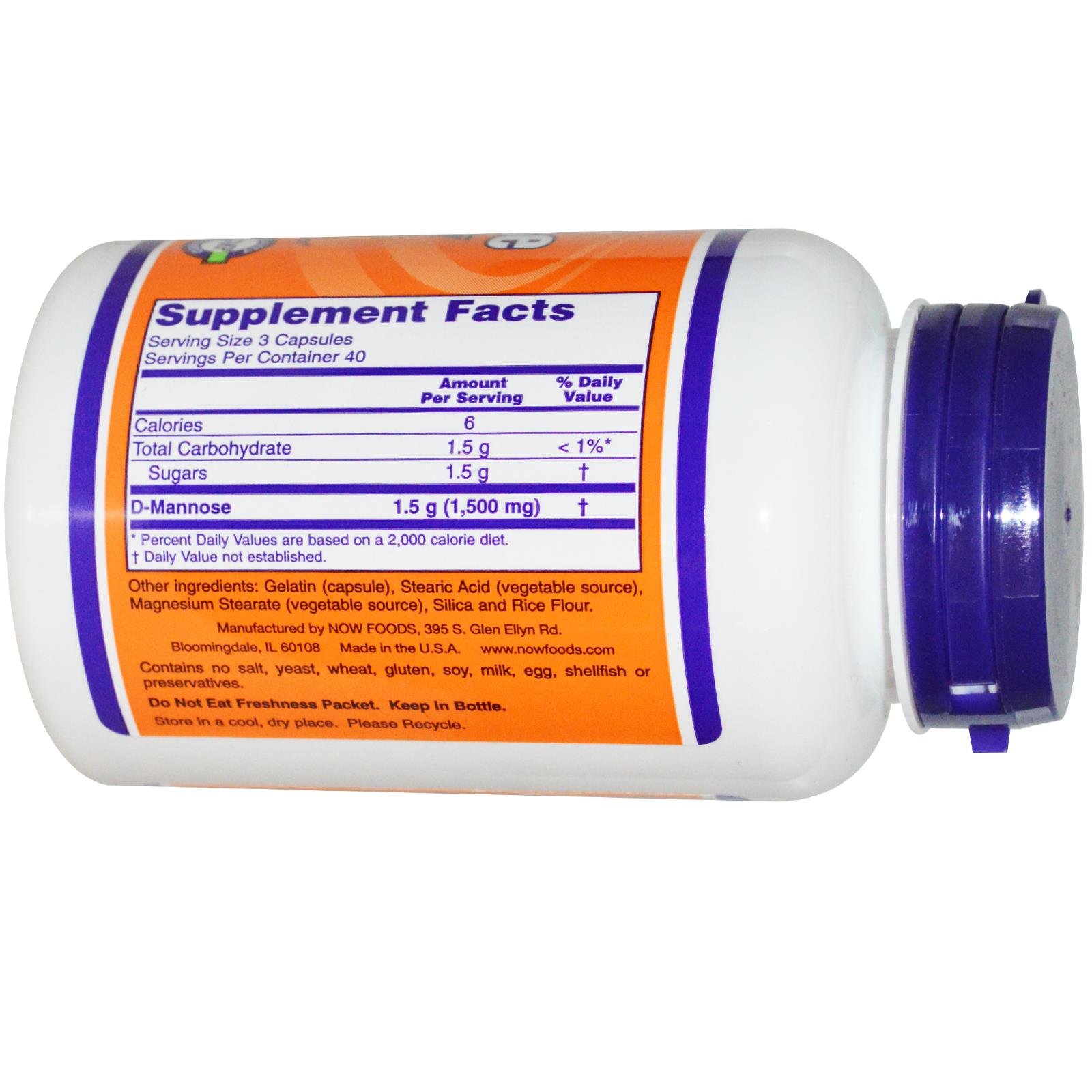 Now Foods D-Mannose, 120 Caps 500 mg