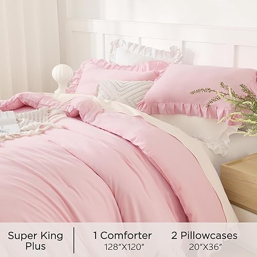 Miniatura 98 de Andency Juego de edredón beige tamaño King, 3 piezas estilo farmhouse shabby chic con volantes, ligero esponjoso suave de microfibra para todas