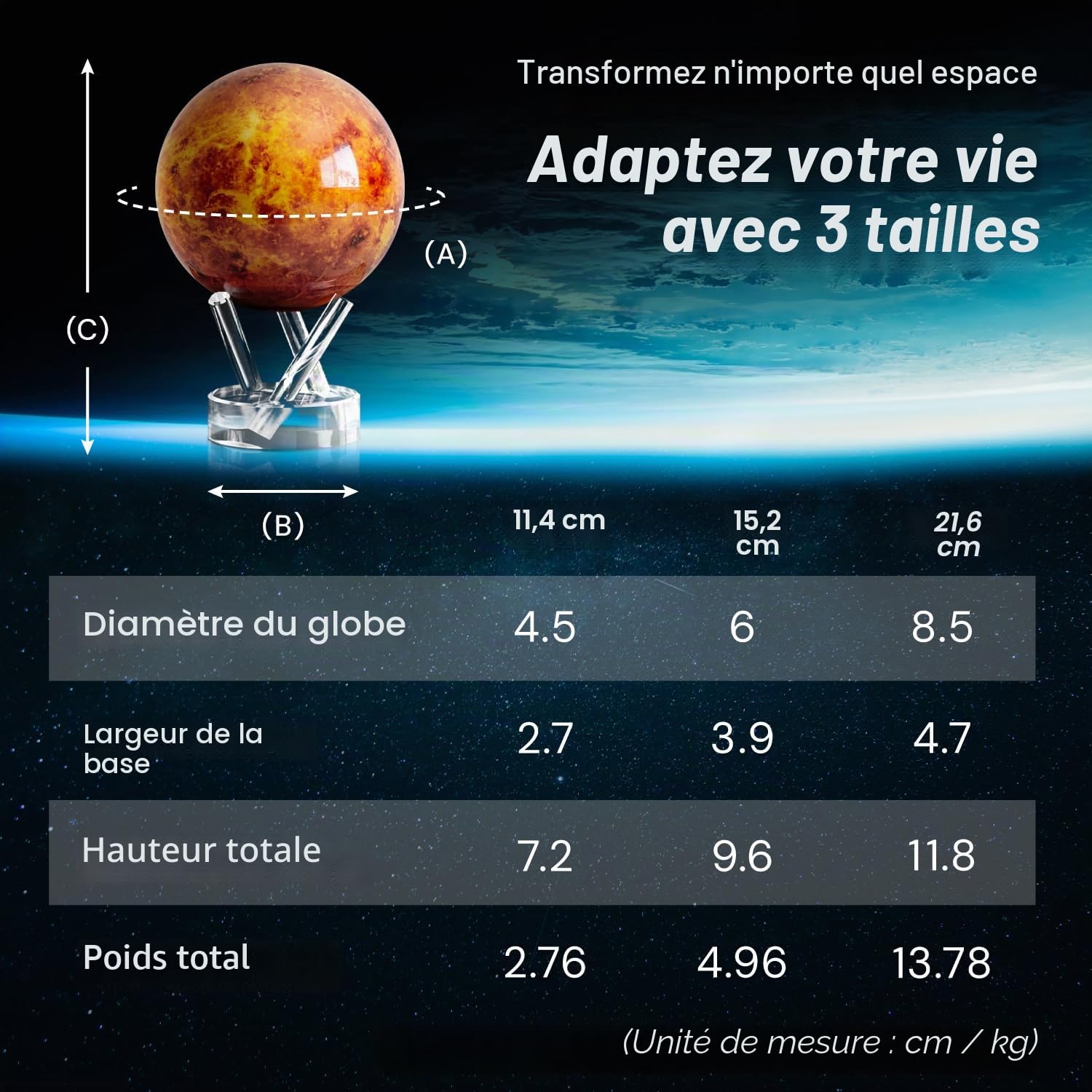 MOVA Globe auto-rotatif, Vénus Signature (6")