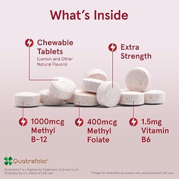 Jarrow Formulas Methyl B-12 & Methyl Folate, Bioactive Vitamin B9 & Vitamin B12 Supplement, Supports Cellular Energy Production, Healthy Brain Function & Metabolism, 100 Chewable Tablets, 100 Servings