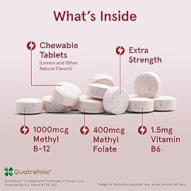 Jarrow Formulas Methyl B-12 1000MCG & Methyl Folate 400MCG,Extra Strength,Cellular Energy Metabolism & Cardiovascular Health Formula(1) With P-5-P,100Chewable Tabs,Up to a 100 Day Suppl,12Packs