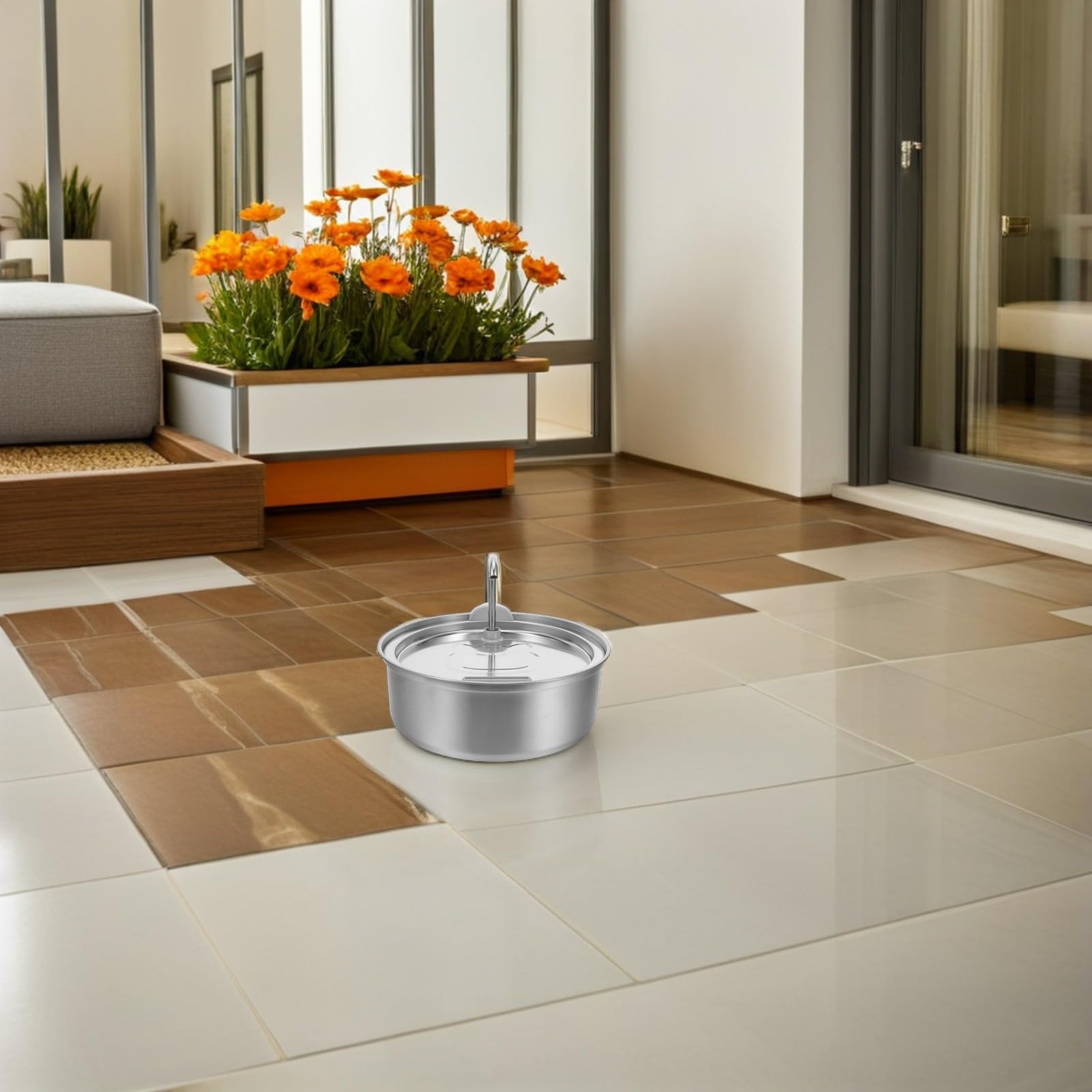 STOBAZA Fuente de Agua para Gatos de Acero Inoxidable con Bomba Ultrasilenciosa y Filtración Multilayer para Uso en Interiores Capacidad 3l Diseño Moderno