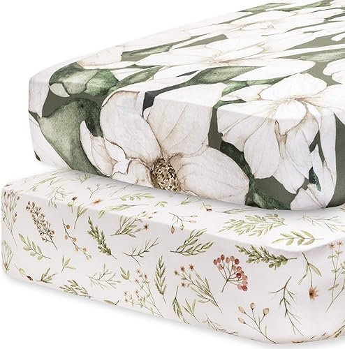 Pobi Baby - Paquete de 2 sábanas bajeras para cuna para niña, niños, colchón estándar para cuna, neutro, algodón ultrasuave, floral, (Zephyr)