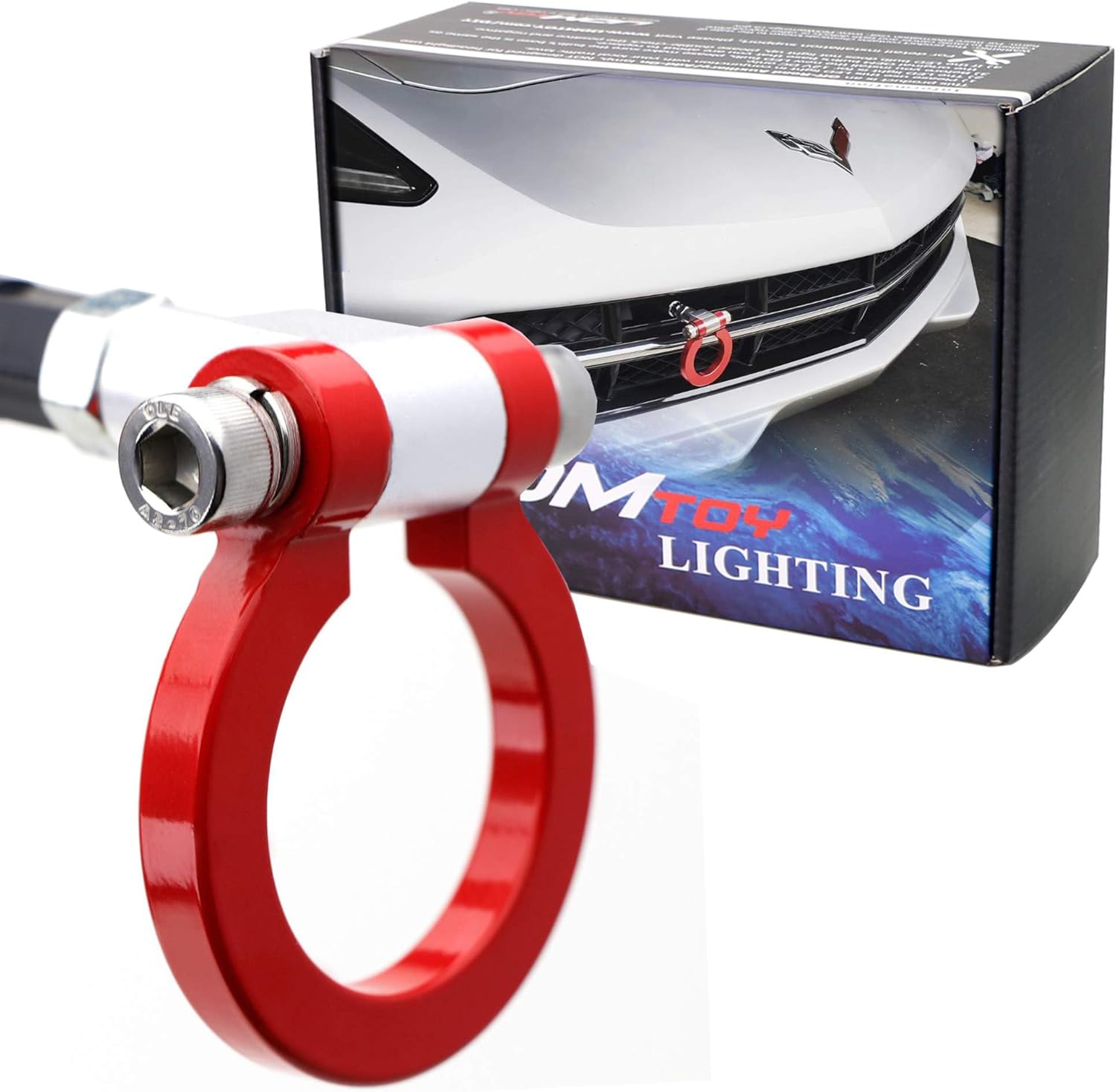 iJDMTOY Compatible with 2014-2019 C7 Chevrolet Corvette Z06 Z51 ZR1 Gran Sport Models Red/Silver Cast Aluminum Track Racing Style Tow Hook