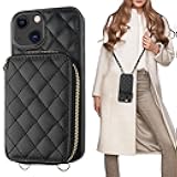 Bocasal Crossbody Wallet Case for iPhone 13, RFID Blocking PU Leather Zipper Handbag Purse Flip Cover, Kickstand Folio Case with Card Slots Holder Wrist Strap Lanyard 5G 6.1 Inch (Black)