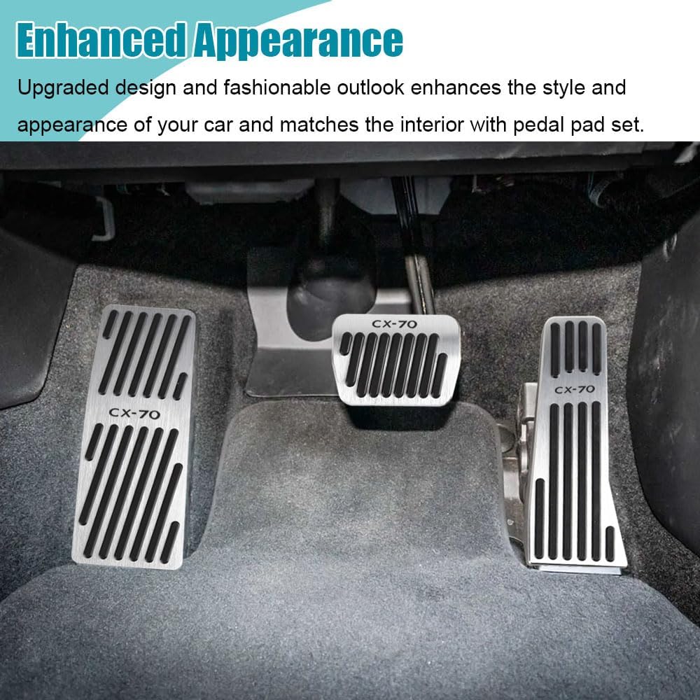 LEXLEY 3PCS Anti-Slip Aluminum Brake Gas Dead Pedal Pads,Auto No Drilling Accelerator Pedal Covers Only for Mazda 2025 CX-70-SLIVER
