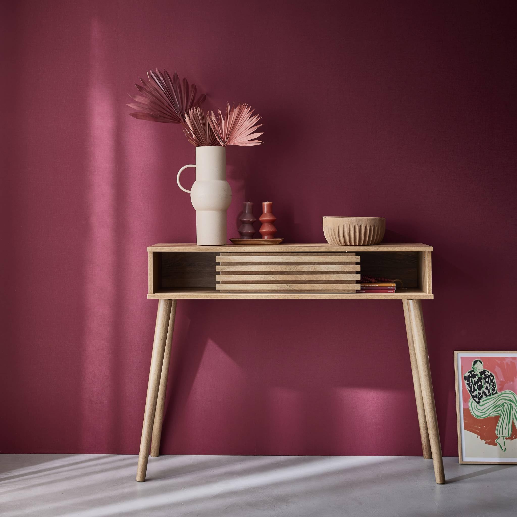 Alice's Garden sweeek - Console scandinave décor Bois avec 1 Porte coulissante rainurée 2 niches de Rangement
