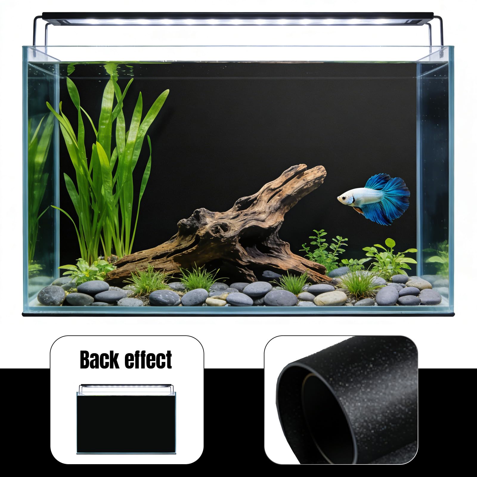 Sfondo acquario statico, adesivo in PVC nero per acquario, poster per acquario decorativo, adesivo statico per sfondo acquario nero (Schwarz mit Kleber, 30 x 200 cm)