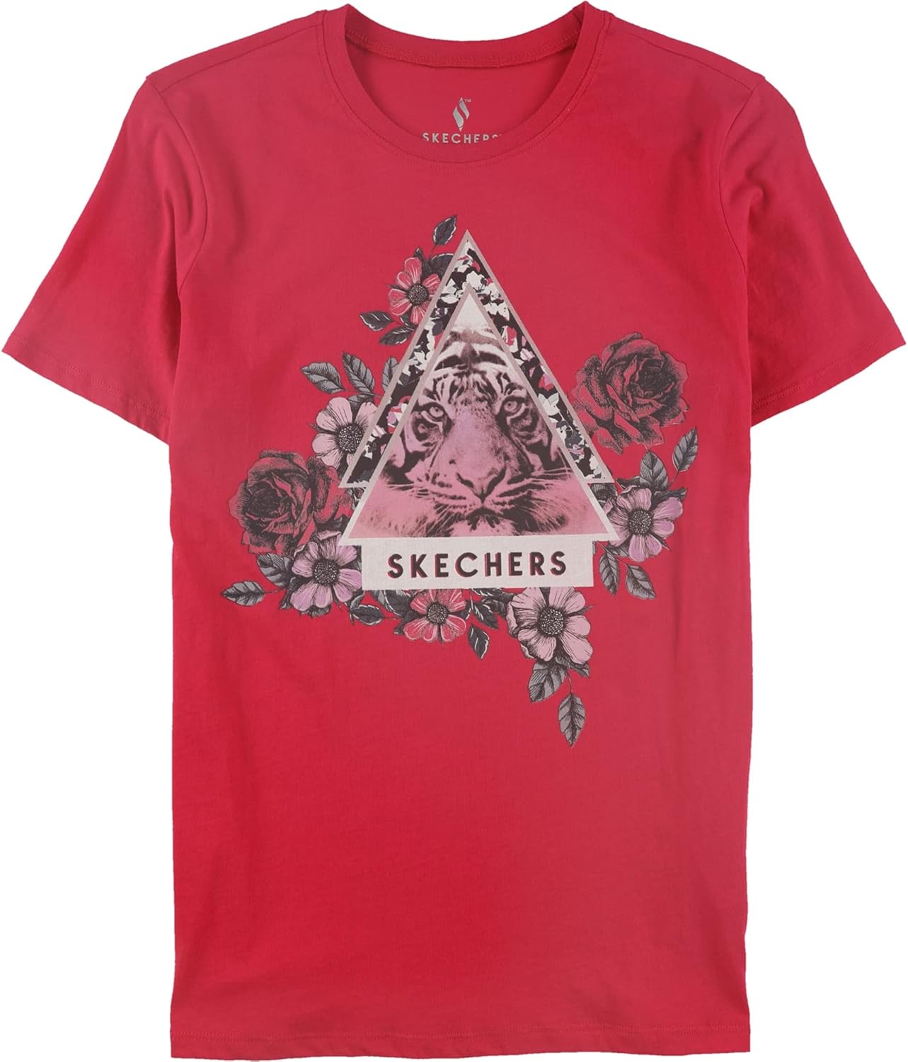 Skechers Womens Tiger Floral Graphic T-Shirt, Pink, X-Small
