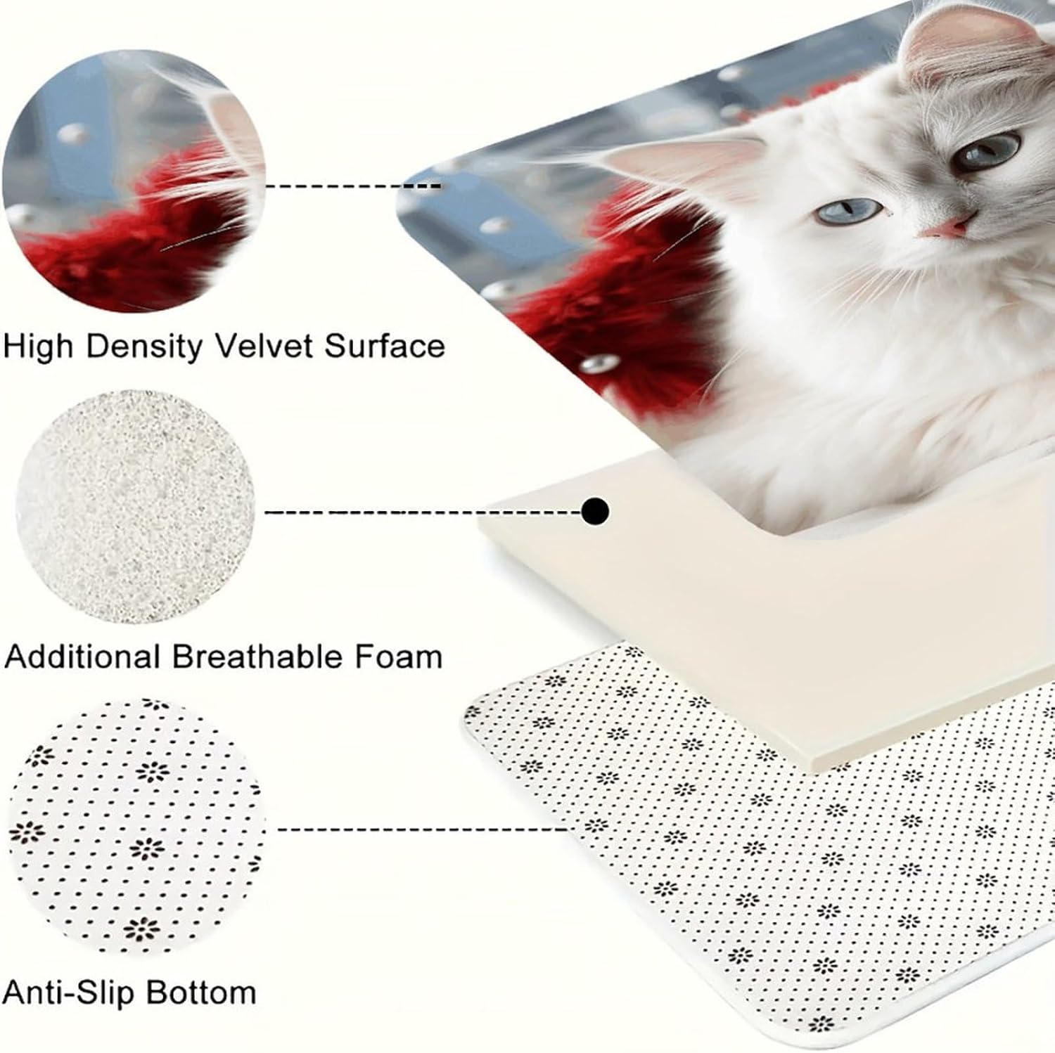 Cute White Cat Kitchen Rugs Sets of 3 Non Slip Kitchen Mats for Floor Farmhouse Kitchen Sink Mat Thick Comfort Standing Mat for Laundry Room Hallway Bathroom