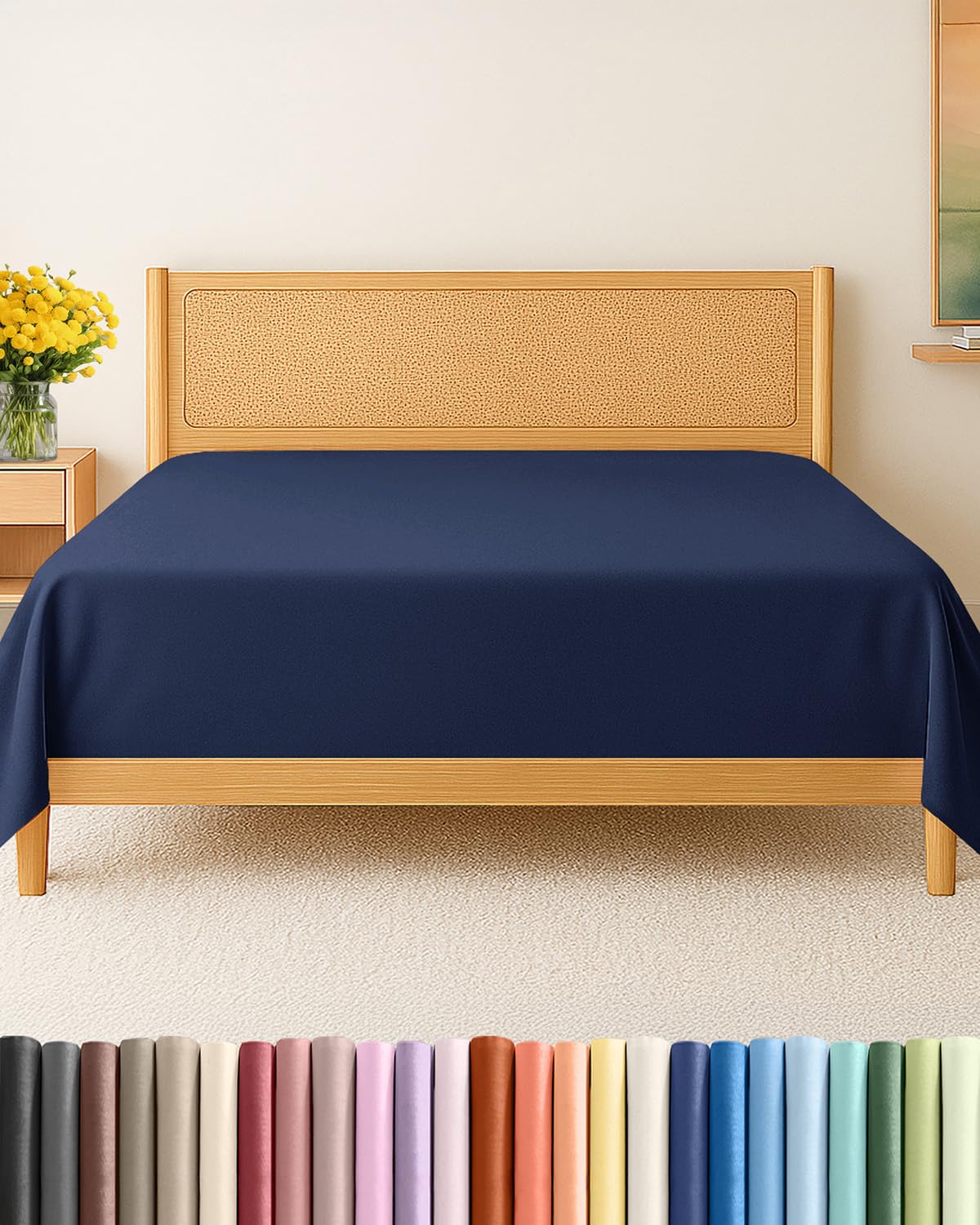 cal king flat sheet - single top flat sheet only - cooling - navy blue