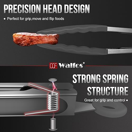 Miniatura 3 de Walfos Pinzas de silicona resistentes al calor de 600 grados para cocinar, pinzas de cocina con puntas de silicona, juego de 3 pinzas de aspecto de