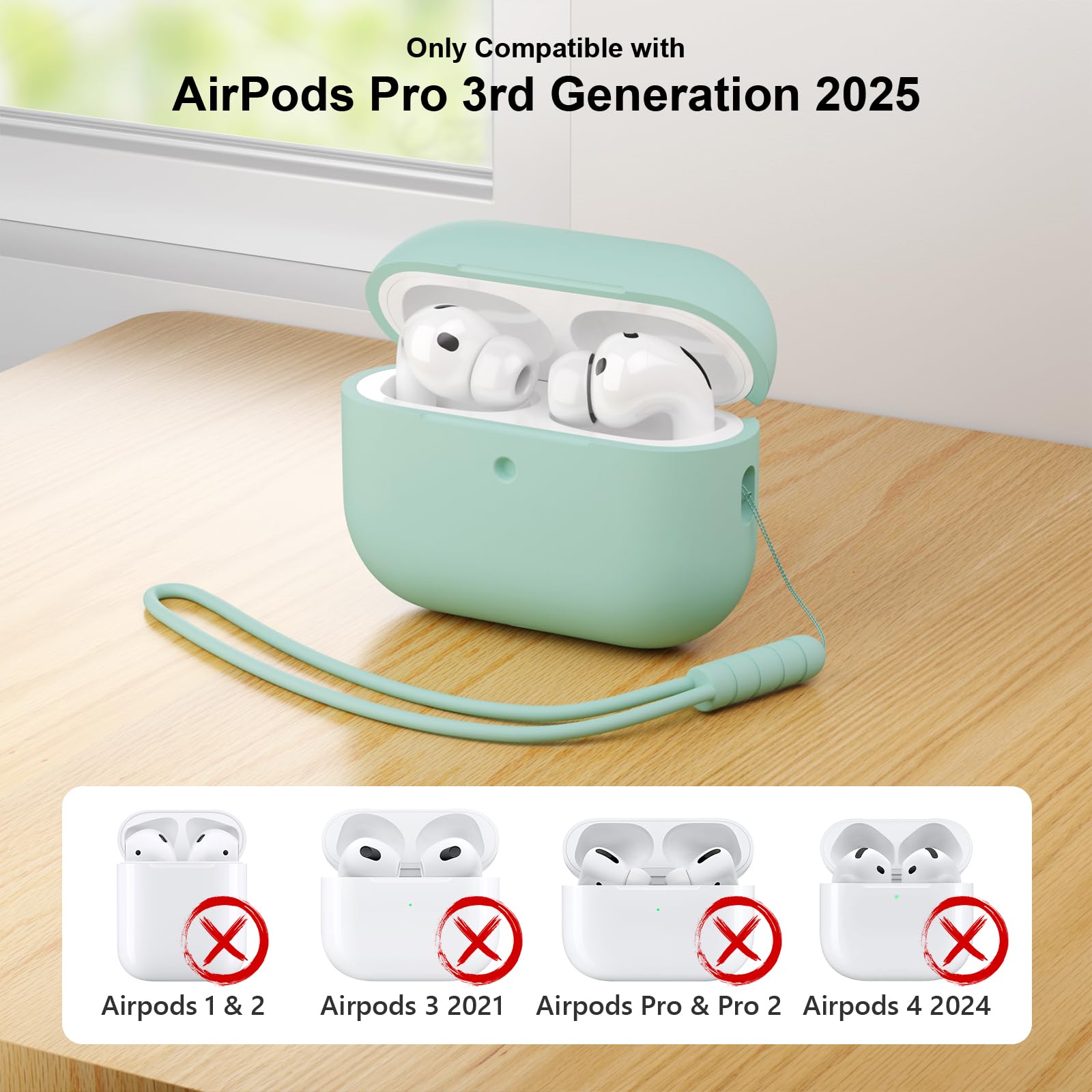 Funda para AirPods Pro 3 (2025) Case Cover, Anti-rasguños Fundas Protectora de Silicona Compatible con Airpods Pro 3.ª Generación con Kit de Limpieza e Lanyard de Silicona, Cloud Grey - 3
