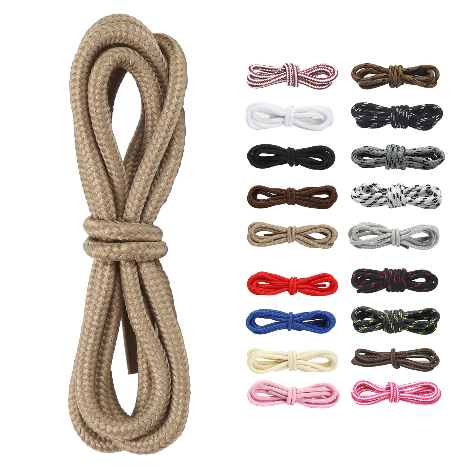 [Amerlery] 靴ひも 丸紐 シューレース 100cm 120cm 140cm 160cm 4mm幅 ブーツ用 靴紐 Shoelaces 2足分(4本) 適合登山靴、ブーツ、作業靴、カジュアルシューズ (カーキ色, 120cm)