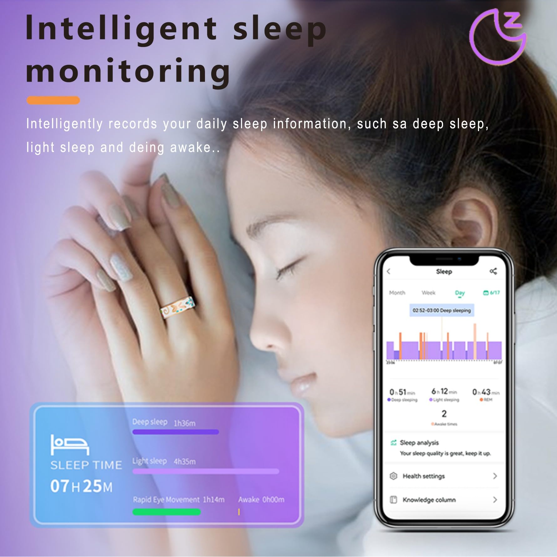 Anillo inteligente para mujeres y hombres, rastreador de fitness con frecuencia cardíaca, oxígeno en sangre, presión arterial, monitoreo del sueño, contador de pasos, impermeable IP68 para