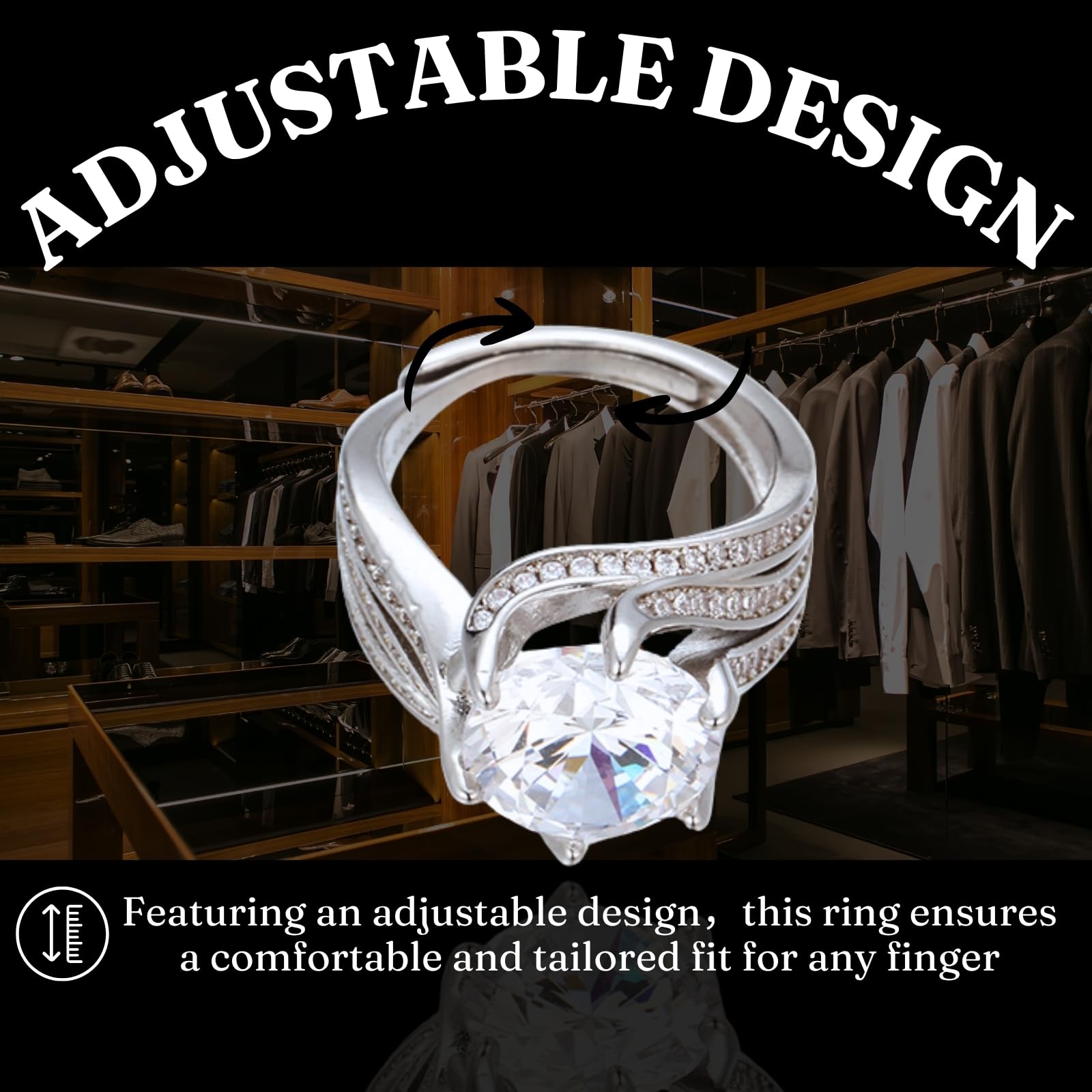 HALUKAKAH Anello da Donna Moissanite D5,0 ct Argento Sterling 925 Placcato Platino con Certificato,Diamanti da Laboratorio Rotondo Etereo a Griffe in Set Nuziale,per Fidanzamenti,Matrimoni,Regolabile