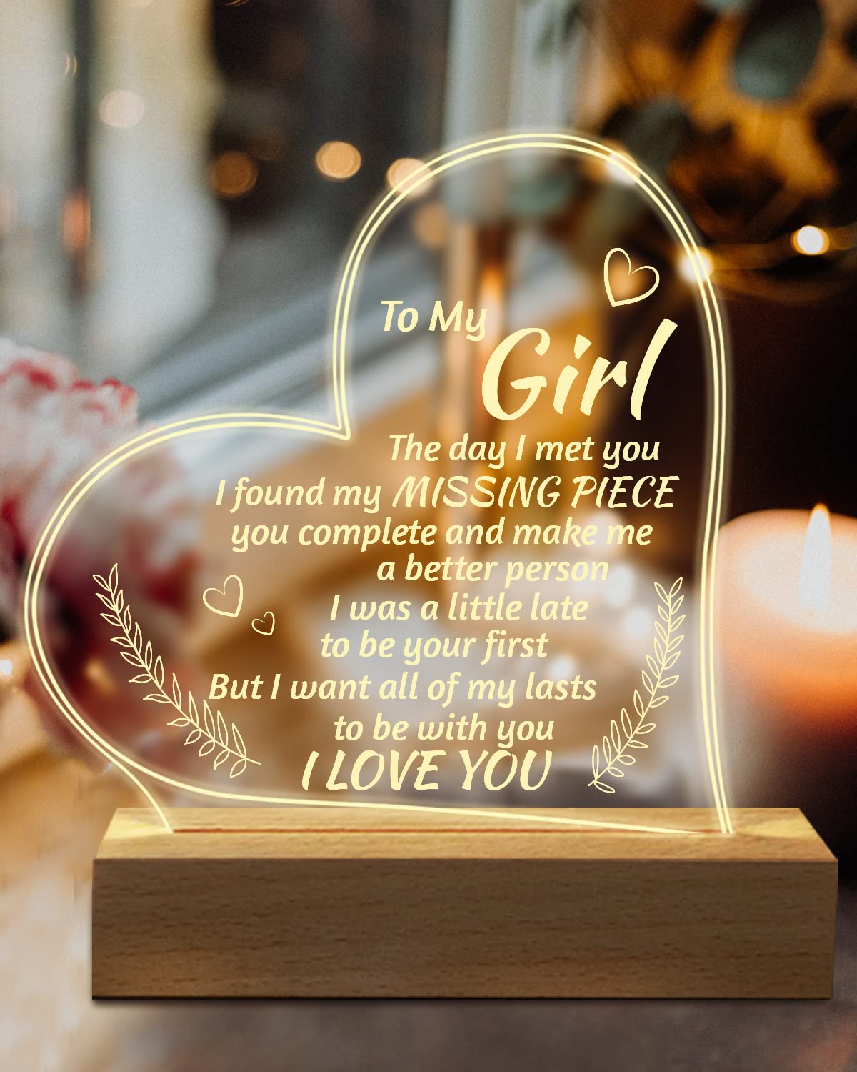 Valentine Day Gifts for Girlfriend, to My Girlfriend Engraved Night Light, I Love You Gifts for Her, Cute Girlfriends Anniversary Birthday Gifts for Her from Boyfriends