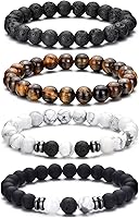 Vista 1 de RANKEEF - Pulsera de ojo de tigre para hombre, elástica, ajustable, cuentas de vidrio color negro, 516 de pulgada