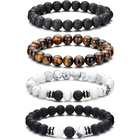 RANKEEF Tiger Eye Bracelet For Men 8MM Natural Stone Stretch Adjustable Black Crystal Beaded Bracelet for Men Women Gifts