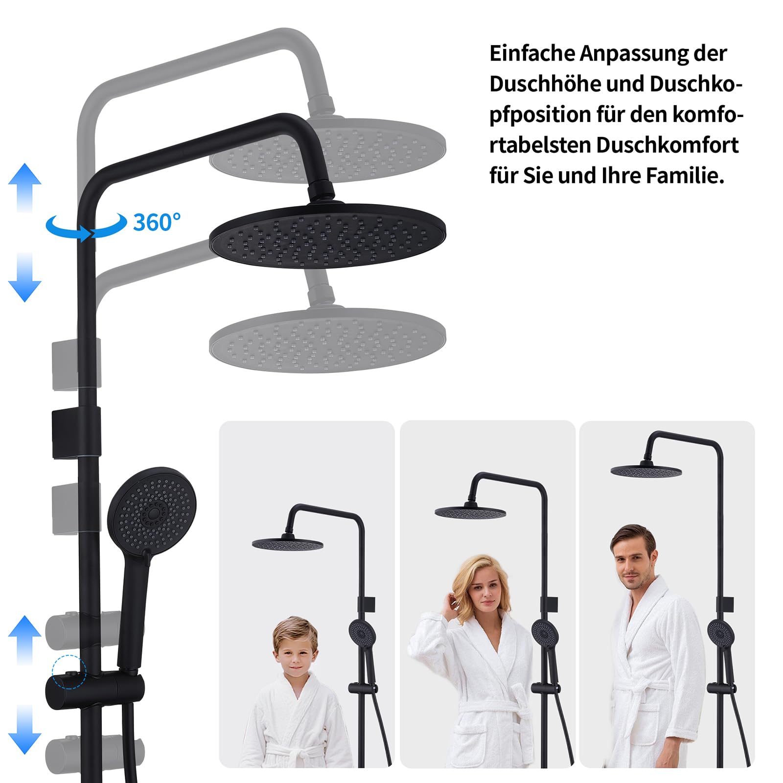 HOMELODY Badewannenarmatur mit Duschsystem, Schwarz Handbrause mit 4 Funktionen, 360° drehbarer Auslauf, Badewannenarmaturen mit Duschbrause, Mischbatterie zur Wandmontage