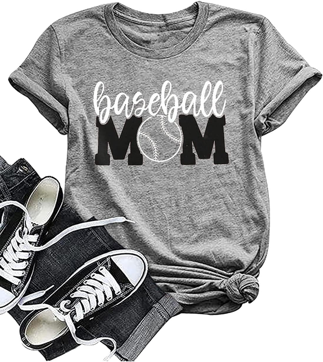 Baseball Mom Shirt Womens Mom Shirt Short Sleeve O-Neck Letter Print Casual Tops Tees - Image 7