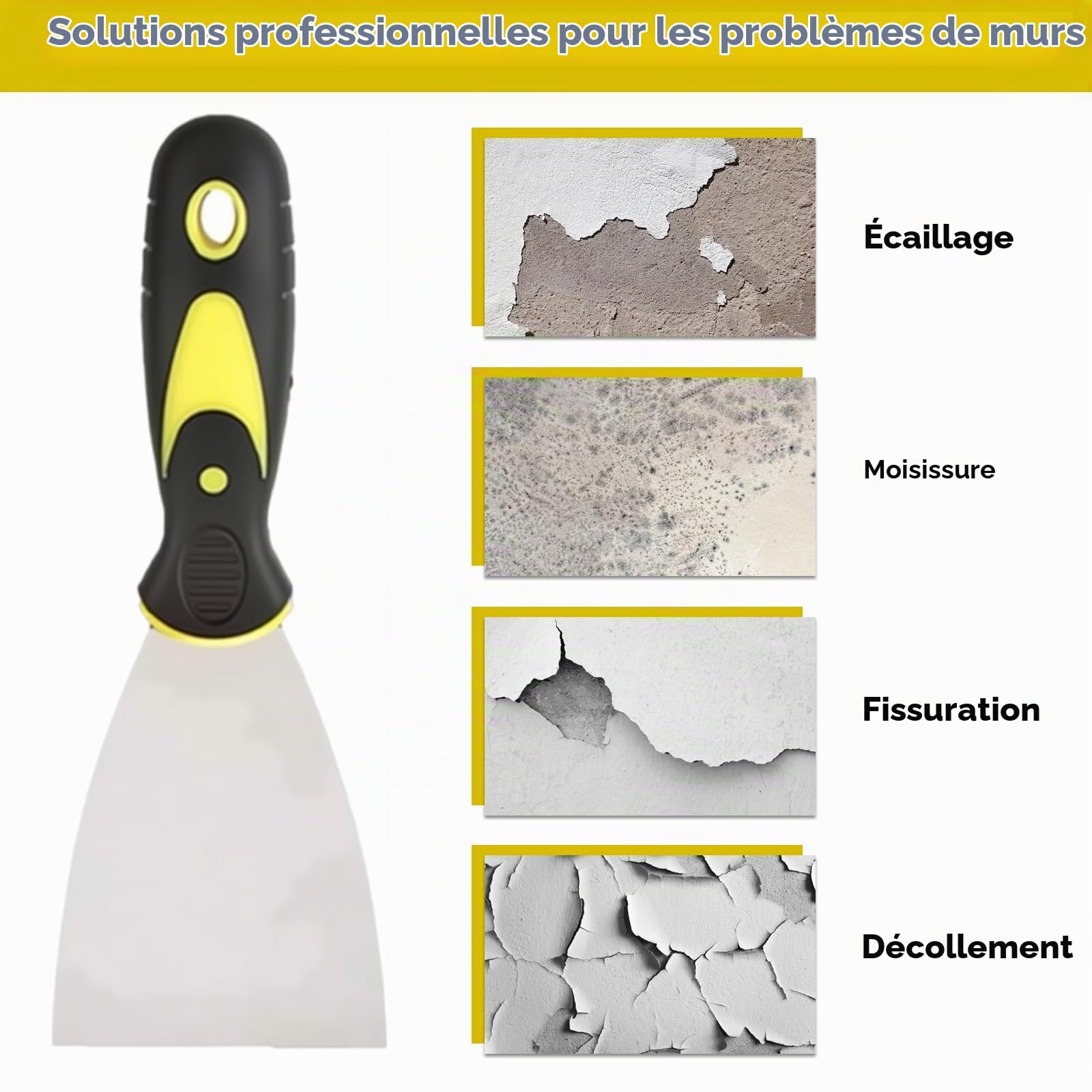 Couteau à Enduire, Spatule Enduit, Lot de 12 Spatules de Surface en Acier Inoxydable, avec Poignée en Plastique, pour Réparation de Cloison Sèche, Application de Mastic, Retrait de Papier Peint