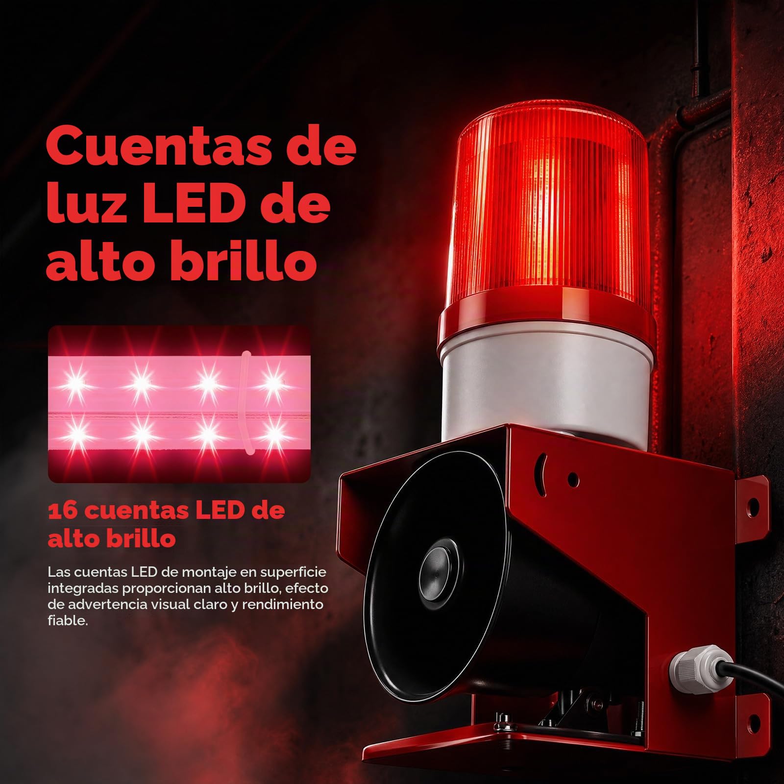 Alarma de Sirena Industrial, Sirena Alarma Industrial de 120 dB con Luz Estroboscópica IP65 Lámpara LED Adecuada para Uso Interior y Exterior Enchufe UE 220 V