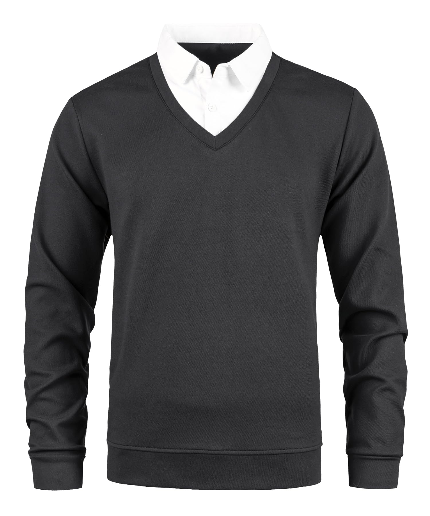 Herren Pullover mit Hemdkragen Pulli Langarm 2 in 1 Hemd Kragen Pullover V-Ausschnitt Feinstrick Strickpullover