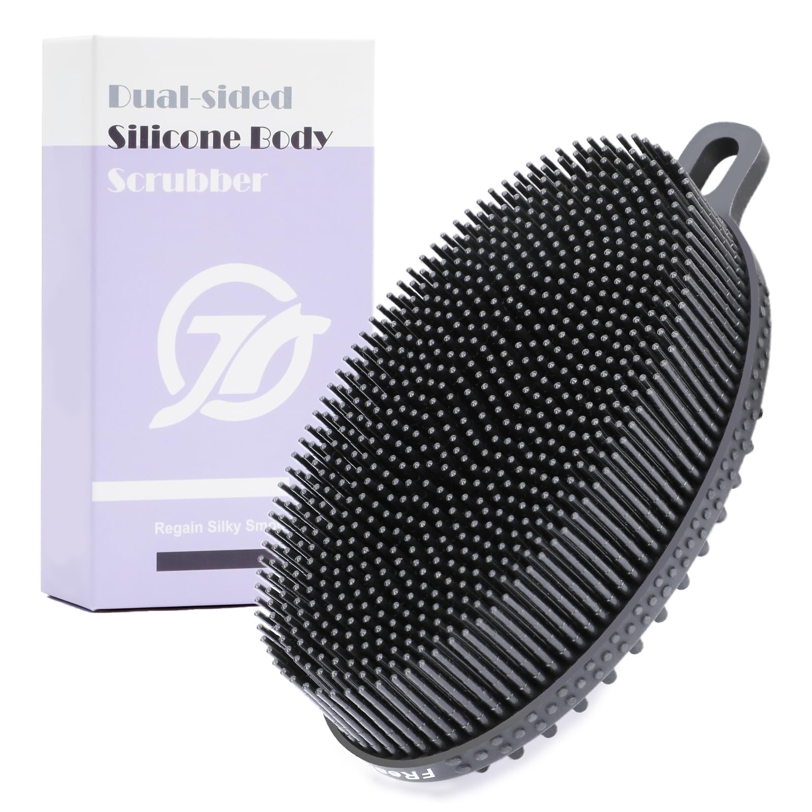 FREATECH Silicone Body Scrubber Gentle Exfoliating Bath Shower Body Cleansing Brush, More Hygienic Than Loofah, Easy to Clean and Durable, for Men Women Kids, Sensitive Skin, Black