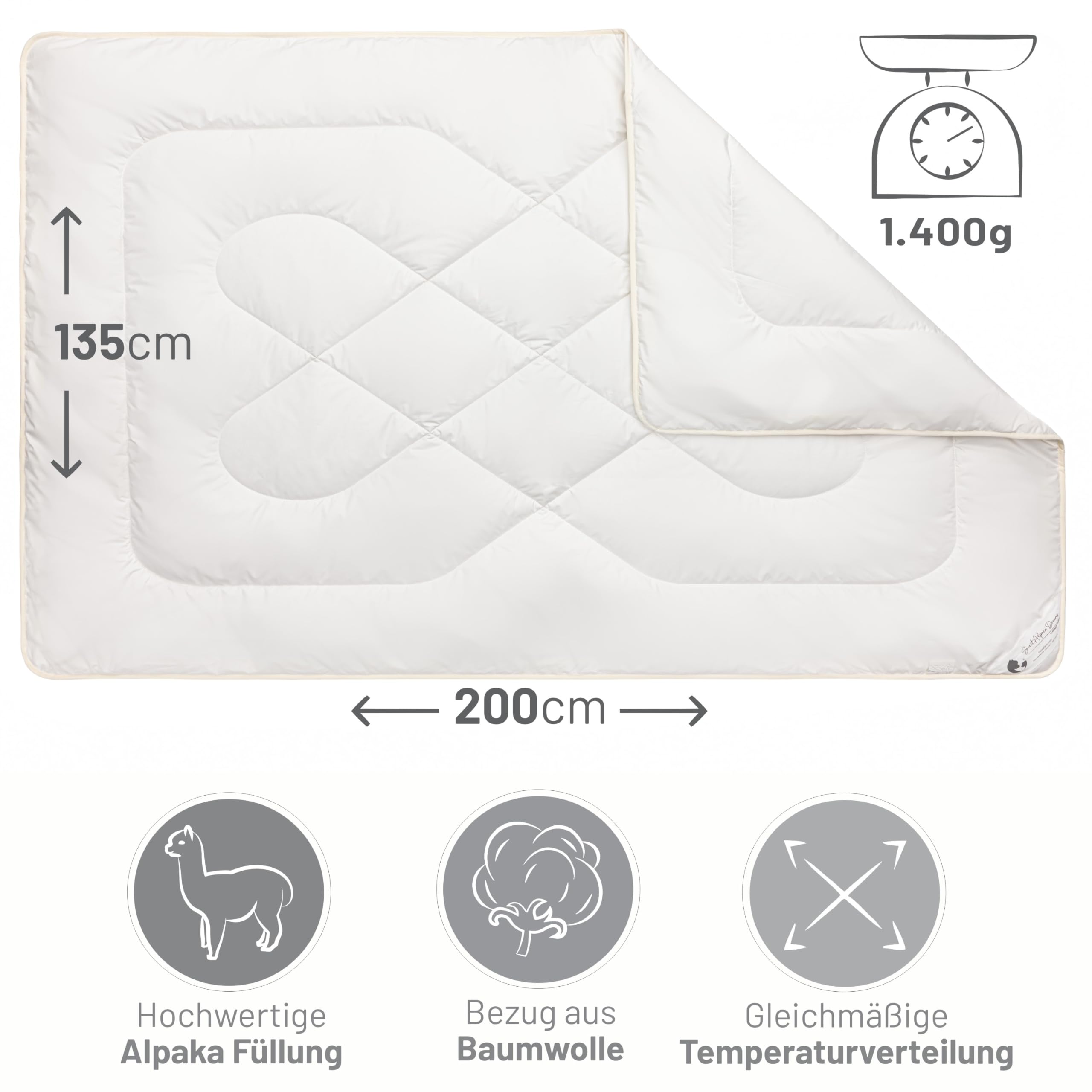 Hansa-Farm Trapunta biologica Baby Alpaka, 135 x 200 cm (imbottitura 1.400 g), extra calda, ideale per l'inverno, traspirante e termoregolante
