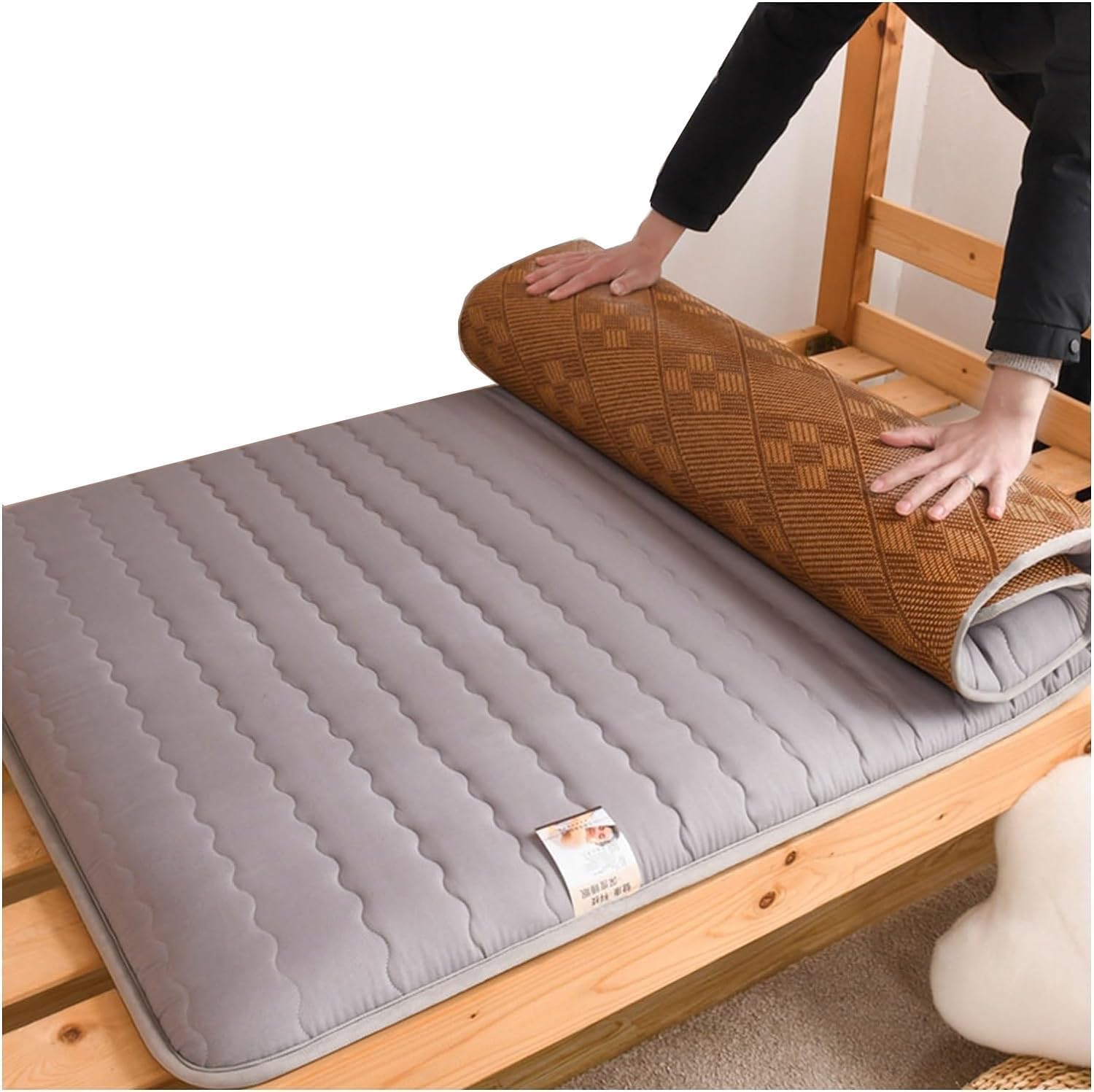 QUINTO Gris,90 x 190 cm, Matelas de Sol de futon Japonais Tatami Pliable Tatami Matelas de futon à Haut Soutien Matelas de dortoir Portable Matelas de Couchage pour Enfant Adulte