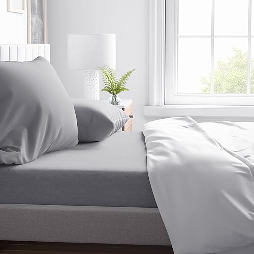 Natemia Queen Size Fitted Sheet Set - Organic Cotton Jersey - 60 x 80 Inches Fitted Sheet for Queen Mattress up to 18 Inches and 2 Pillowcases