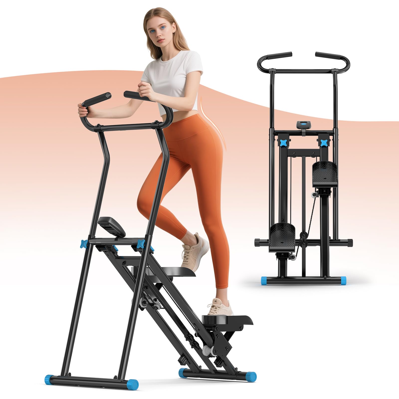 Máquina de escaleras plegable para gimnasio en casa, escalador cardiovascular de capacidad de 350 libras con monitor LCD, pedales