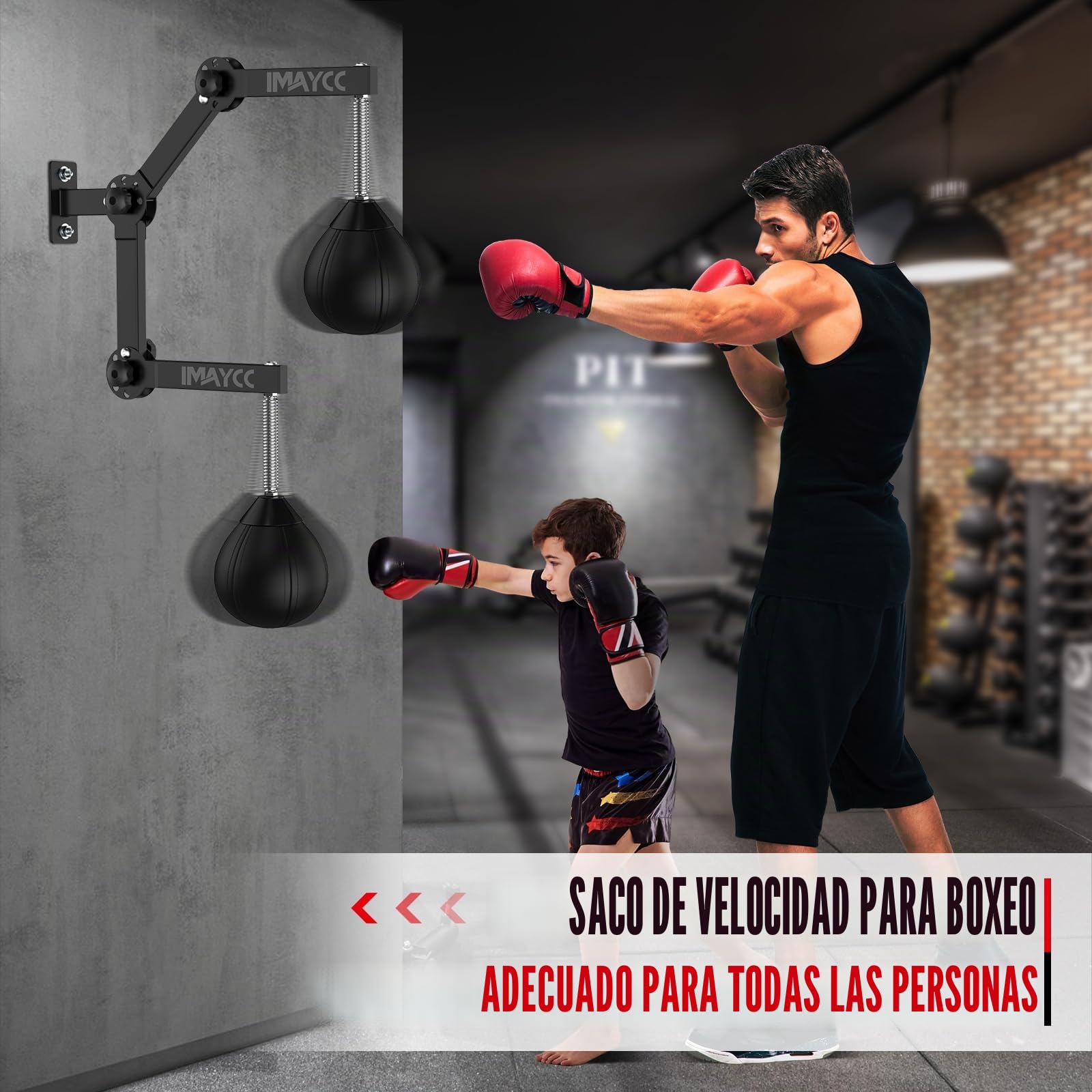 IMAYCC Speed Punchingball, soporte de pared para saco de boxeo, altura ajustable y plegable, pera de boxeo, saco de boxeo colgante para niños, adolescentes y adultos, para entrenamiento en el gimnasio