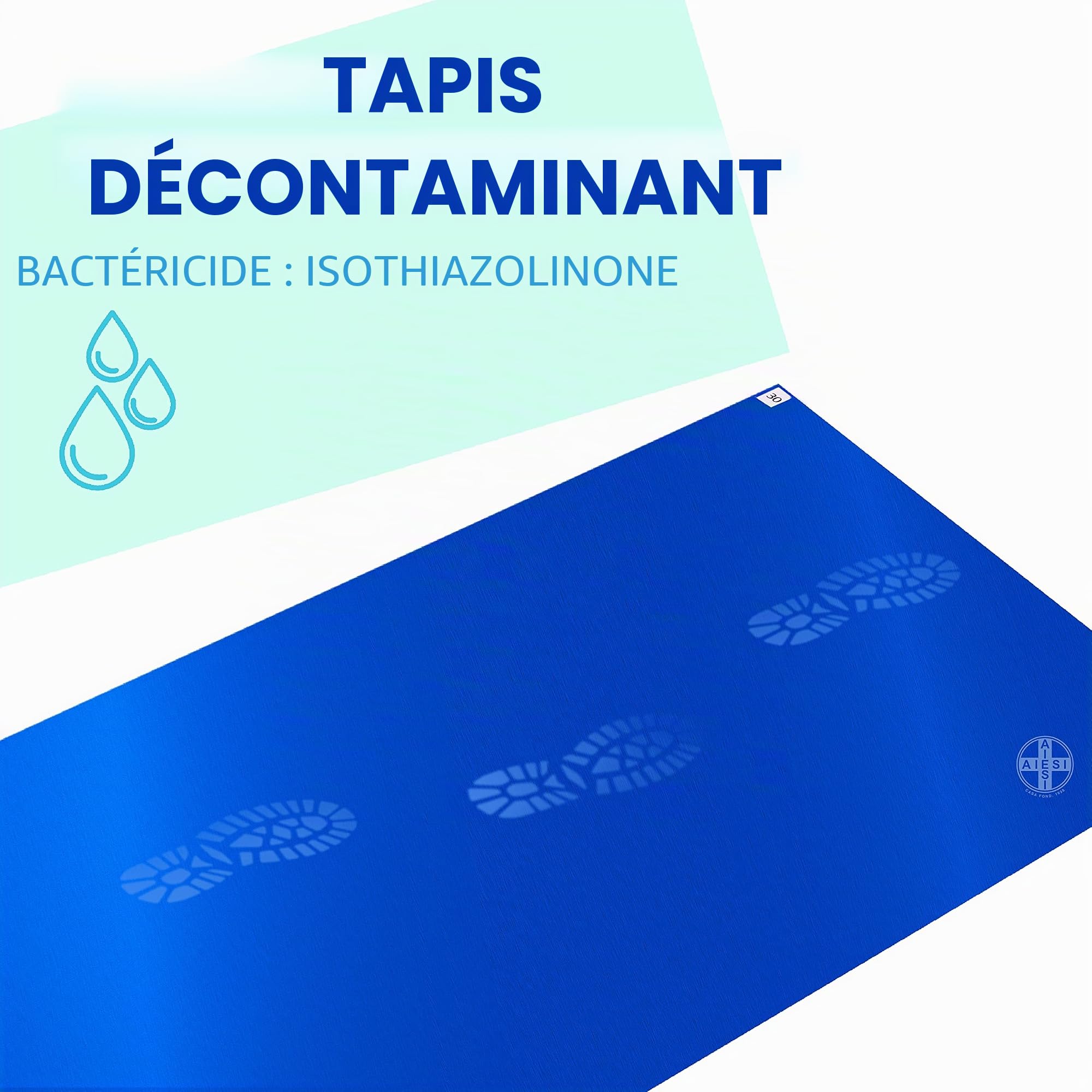 AIESI® Tapis décontaminant Amovible adhésif 30 Feuilles détachables avec Bactericide Bleu Dimensions 60x115 cm (5 Tapis avec 30 Feuilles), Antibactérien, Antipoussière