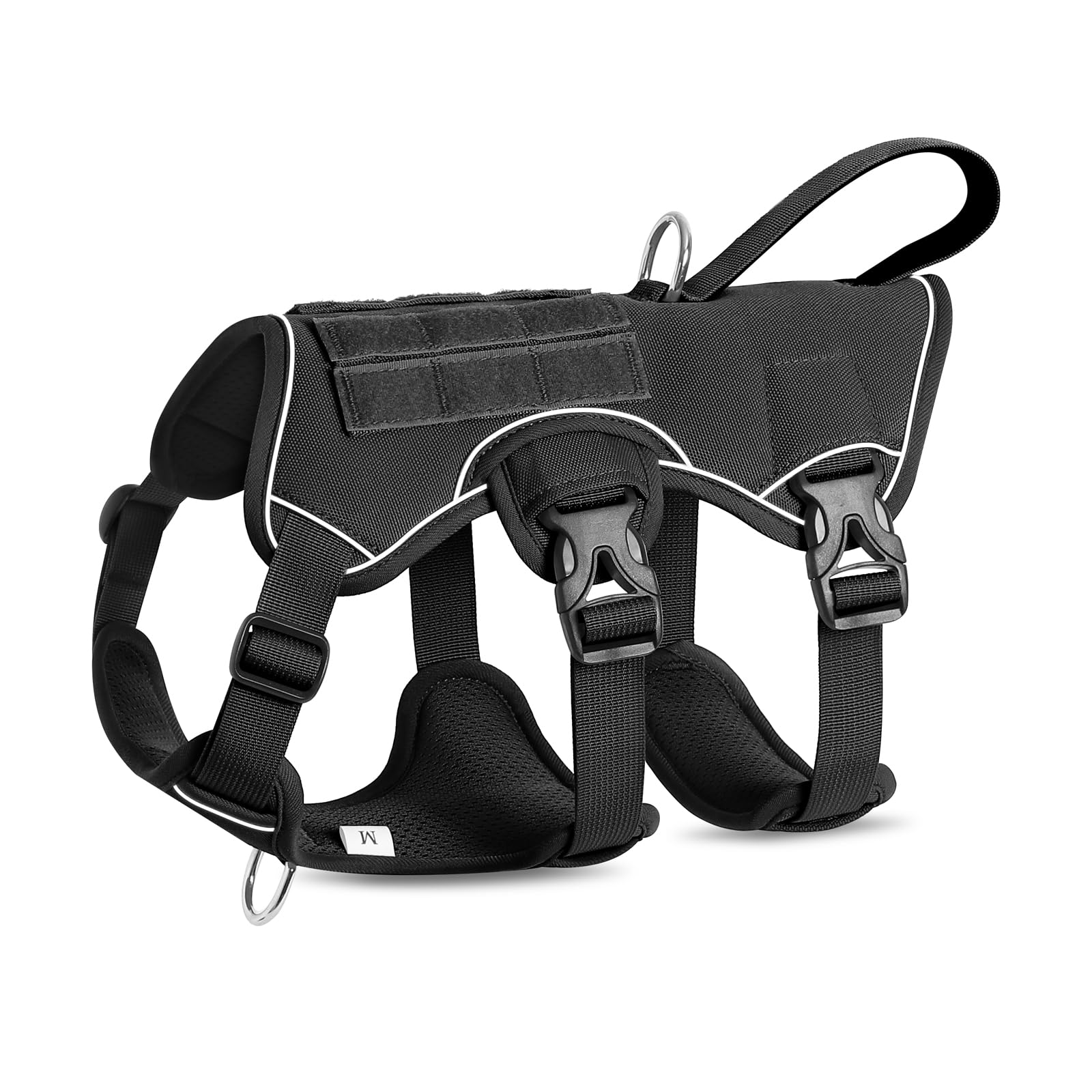 VOOPET Escape Proof Dog Harness, Soft Padded Full Body Pet Harness, Reflective No Pull Dog Harness with Handle and 2 Leash Clips for Large Dogs Walking Hiking Training (Black,L)