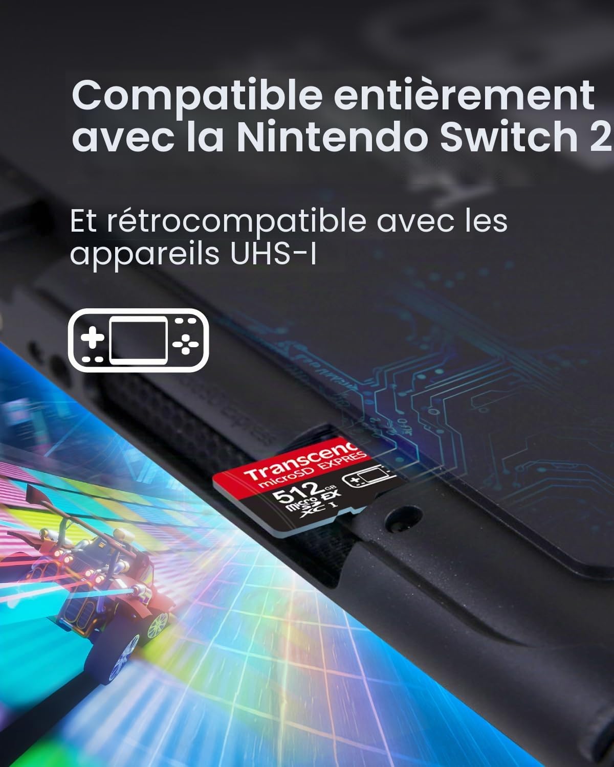 Transcend Carte microSD Express 512 Go, jusqu'à 900 Mo/s, pour appareils Nintendo Switch 2/AR VR, Carte mémoire vidéo 4K 8K UHD pour ROG Ally/Steam Deck/MSI Claw/GoPro/Insta360/DJI/Drone/Camera, A1