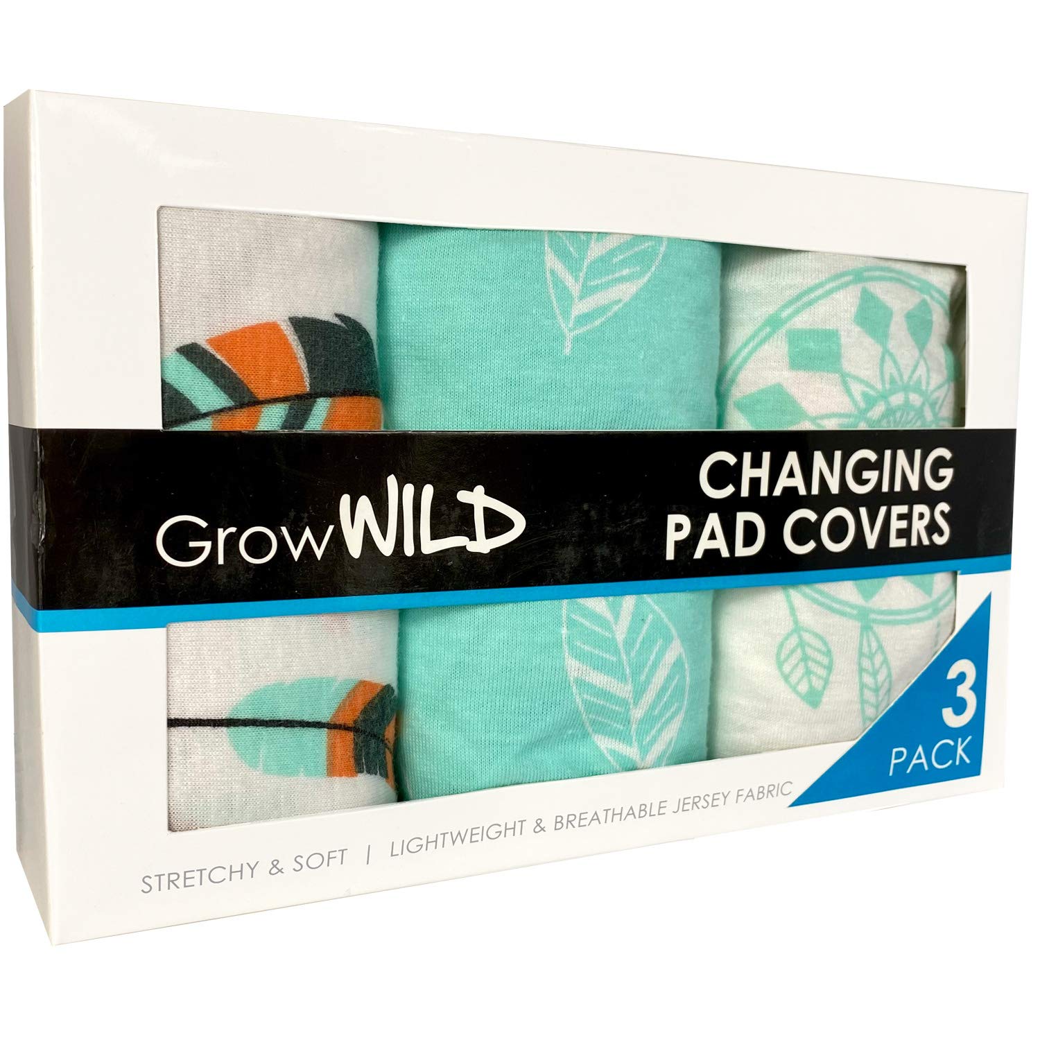 GROW WILD Changing Pad Cover Boys or Girls 3 Pack | Soft & Stretchy Diaper Changing Pad Covers | Changing Pad Sheets and Baby Changing Table Cover | Wipeable Sheets | Boho Dreams Teal White Feathers : Baby