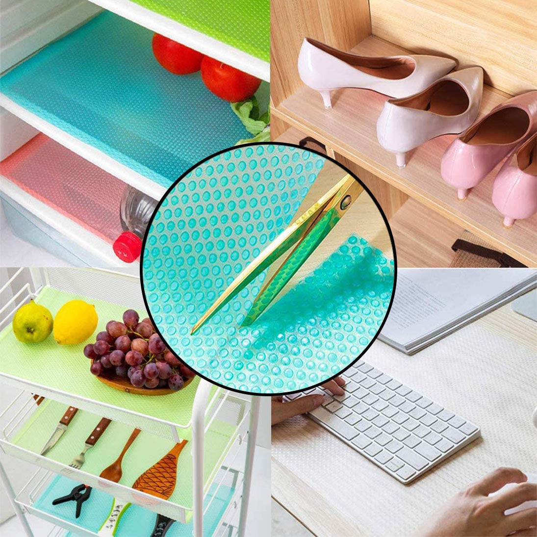 4 alfombrillas de plástico para refrigerador, revestimiento de estante de refrigerador que se puede cortar para refrigerador, tapete para cajón, manteles individuales para estantes 4