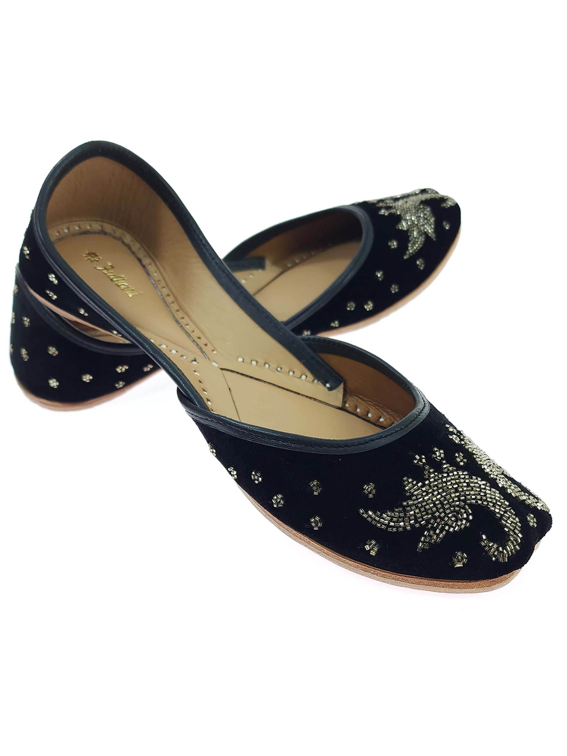 Women's Astra Welvet Genuine Soft Leather Embroidered Jutis | Bite and Pinch Free Jutti | Punjabi Formal Juttis | Girl's Wedding Flat Ladies Mojari | Formal Ethnic Juti |-image-35
